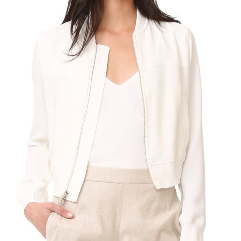 Theory Daryette Crepe Bomber Jacket White Size P